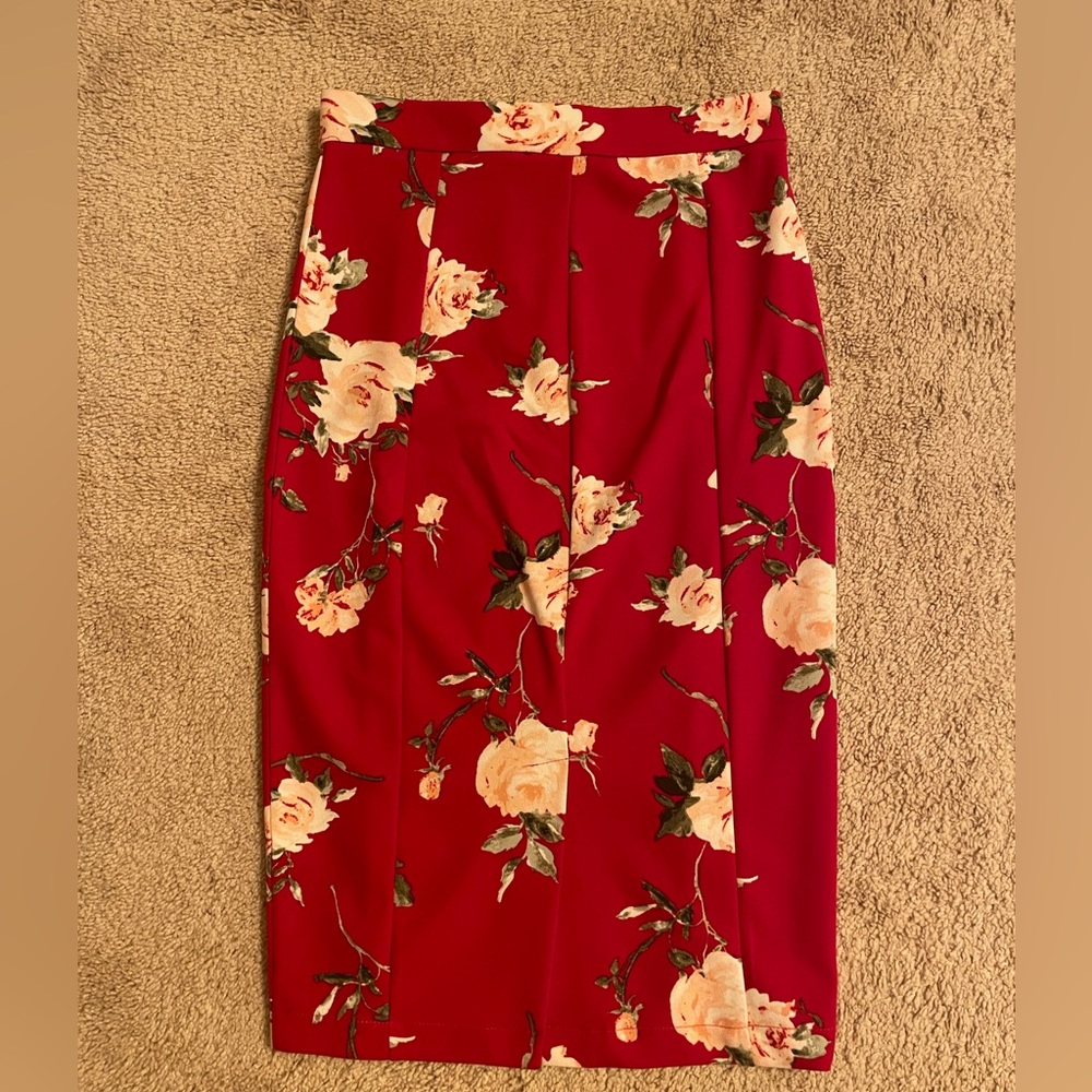 Dynamite Red Floral Midi Skirt